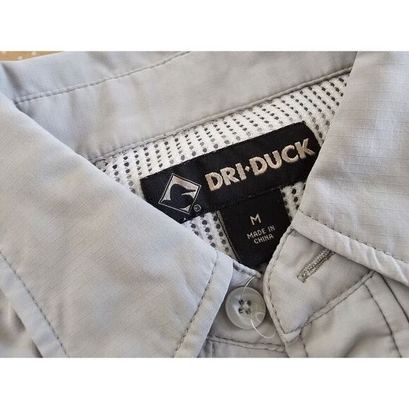Dri Duck Shirt Mens Medium Gray Long Sleeves Hunting Fishing Fisher Fish Fly - Picture 6 of 11